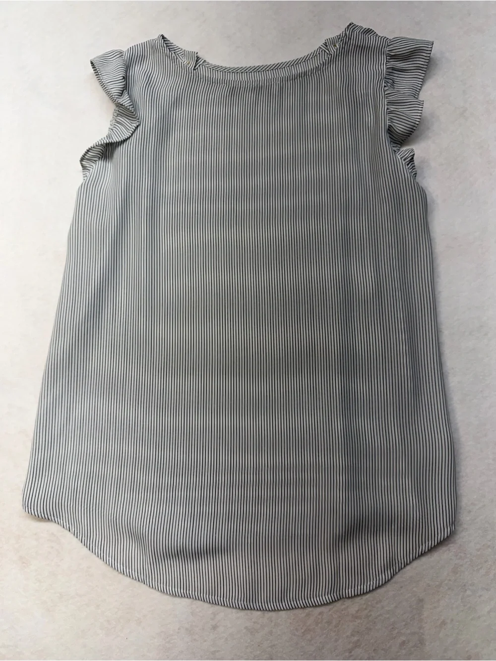 LOFT Striped Ruffle Sleeve Shell Top - Blue & White - Picture 4 of 7